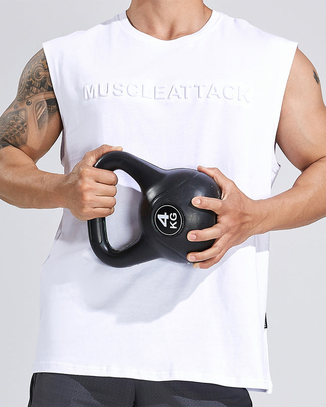 Summer Youth Fitness New Printed Cotton Wide Shoulder Vest For Men