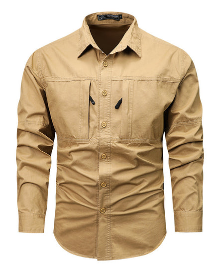 Spring And Autumn Pocket New Polo Collar Casual Shirt