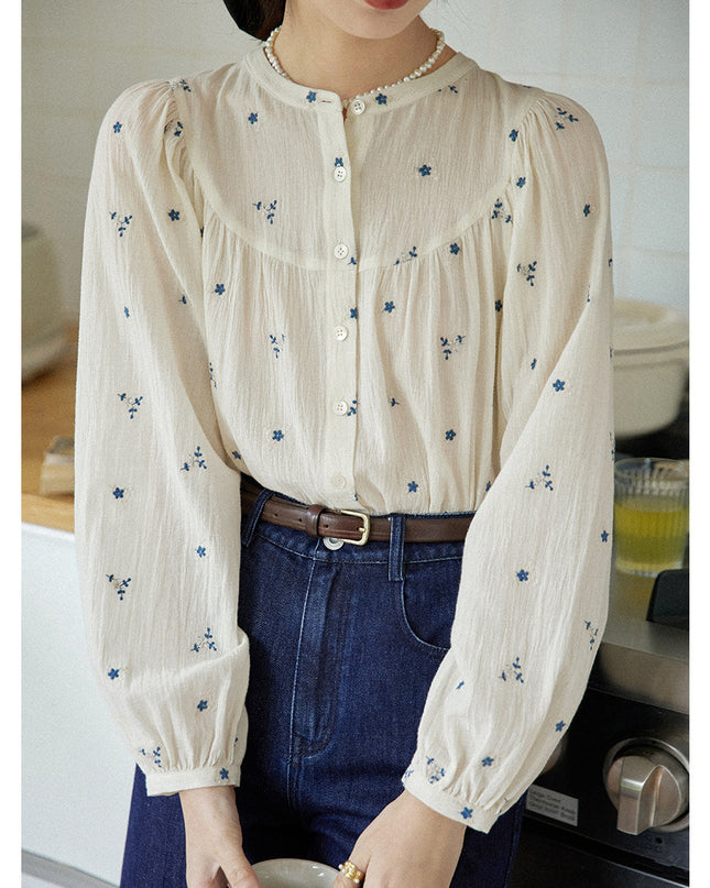 Women's Niche Loose Embroidered Floral Shirt