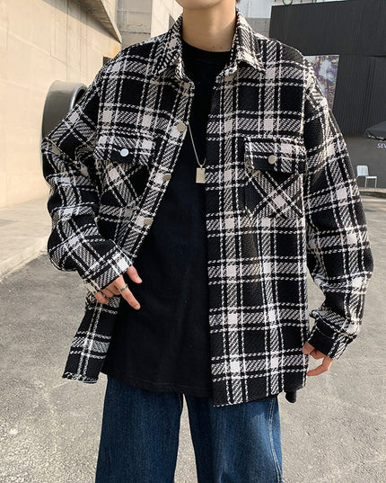Men's Plaid Long Sleeve Shirt Retro Loose Jacket