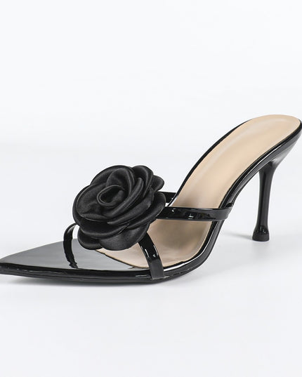 Women's Pointed Patent Leather Three-dimensional Flower Stiletto Heel Sandals