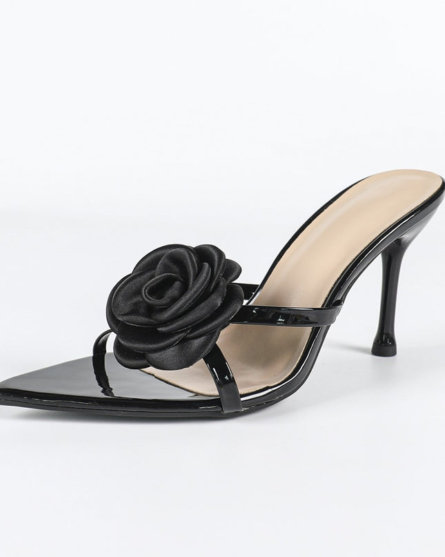 Women's Pointed Patent Leather Three-dimensional Flower Stiletto Heel Sandals