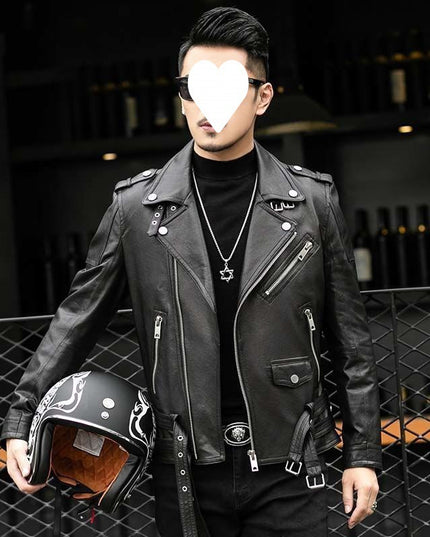 Men's Sheepskin Leather Jacket Lapel