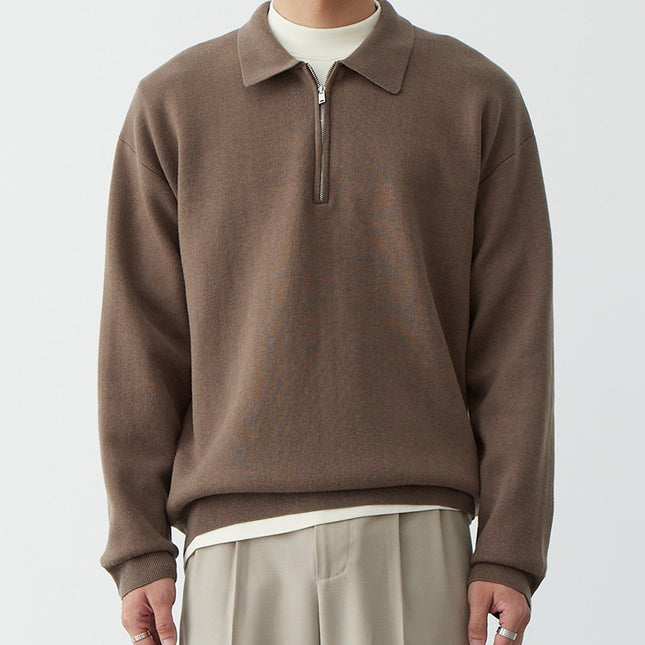 Korean Style Niche Casual Polo Collar Knitwear Sweater For Men