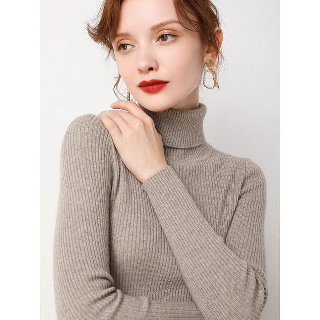 Simple Temperament High Collar Sweater Women's FallWinter Slim Short Pullover