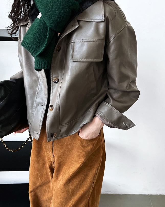 Women's Fall Lapels Motorcycle Short Jacket