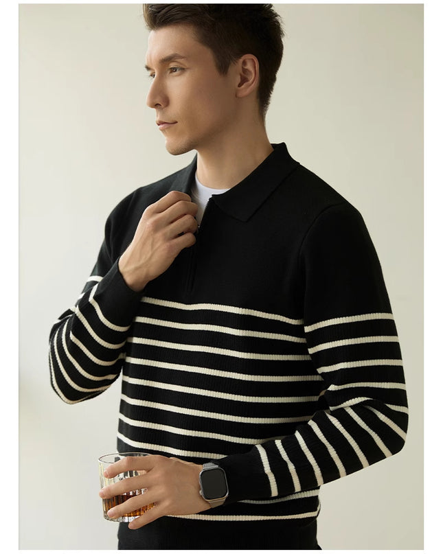 Men's Spring And Autumn New Half Zipper Striped Business Casual Sweater