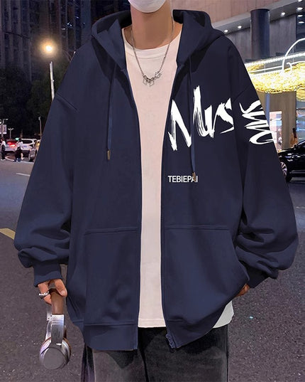 Hong Kong Style Letter Printed Full-zip Cardigan Jacket Top Coat