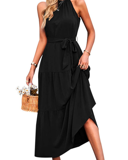 Halter Lace-up Casual Loose Stitching Dress
