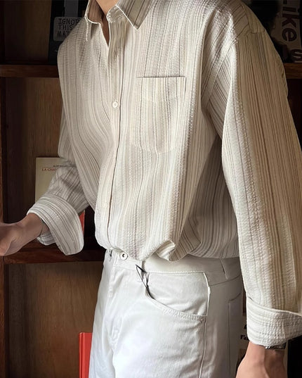 Striped Long Sleeve Men's Early Autumn Texture Shirt