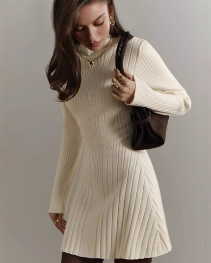 Long Sleeve Half Turtleneck Elegant Cute A- Line Skirt