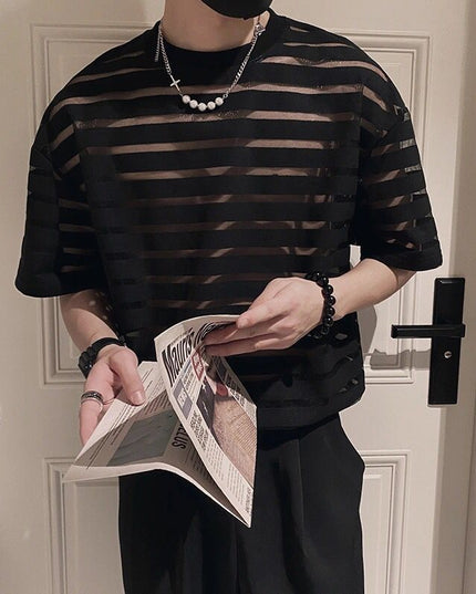 Men's Short Sleeve Thin Hollow T-shirt