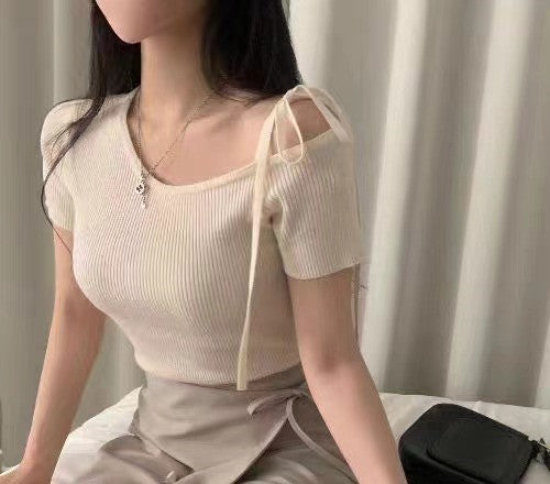 Summer Design Lace-up Pure Style Slim And Sexy Top