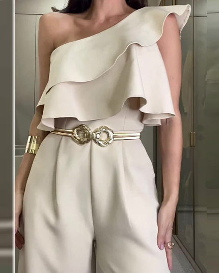 Women's Solid Color Design Irregular Ruffled Slim Fit Bodysuit