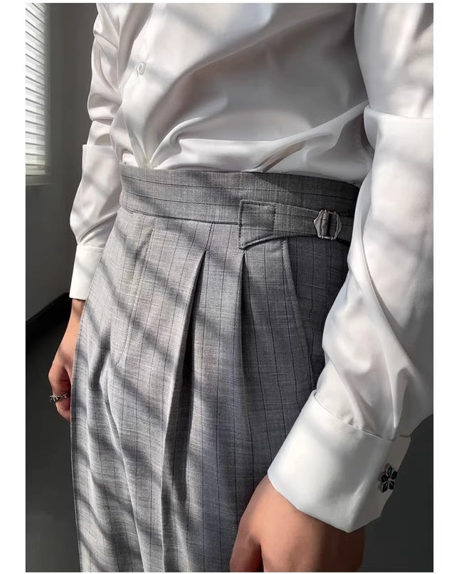Striped High-waisted Trousers Casual Business Buckle Adjustable Pants