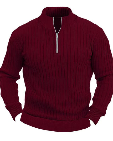 Leisure Pullover Men's Sweater Solid Color Stand Collar Long Sleeve