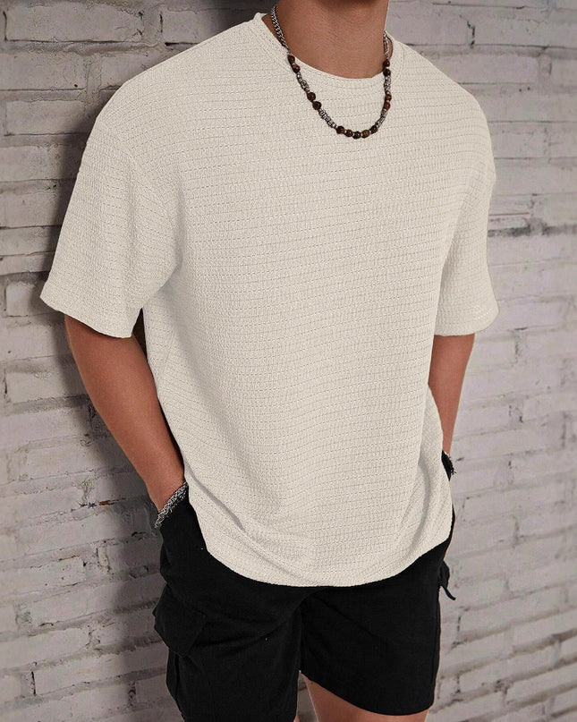 Men's Loose Hollow Solid Color Flow Round Neck T-shirt
