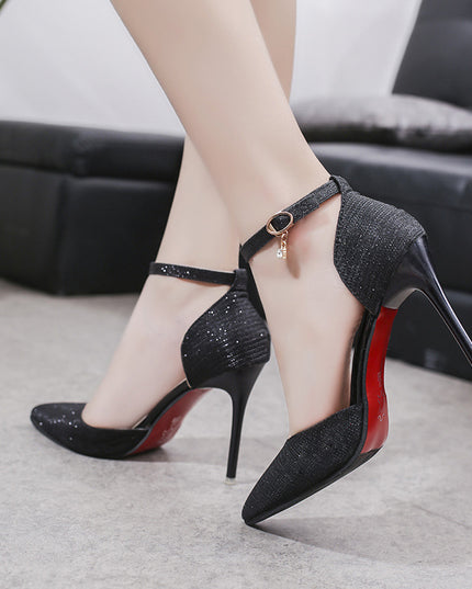 Sandals Women Beaded Buckle Pointed Heel