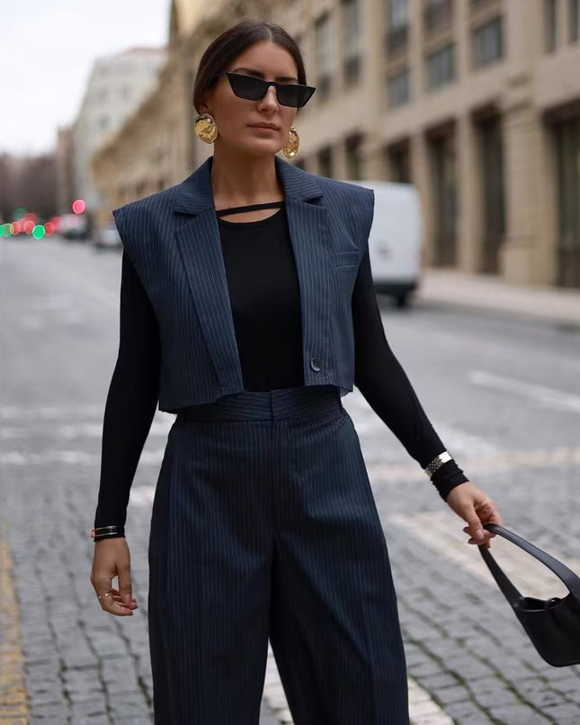 Striped Waist Slim Fit Casual Wide-leg Trousers