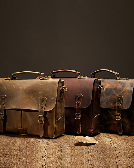 Leather Portable Mens Briefcase Satchel