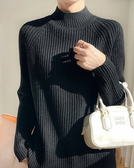 Thickened Bedford Cord Sweater Women's Autumn And Winter Half-high Collar Casual Loose Knitted Top