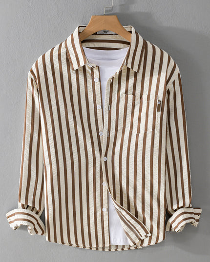 Men's Spring And Autumn Wear Striped Long Sleeve Shirt