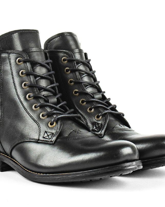 Men Cowboy Boots Retro Lace-up Martin Boot Round Toe Low Heel Shoes