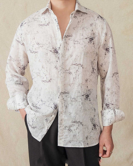 Thin Draping Breathable Long Sleeves Shirt Casual Retro Printed Shirt