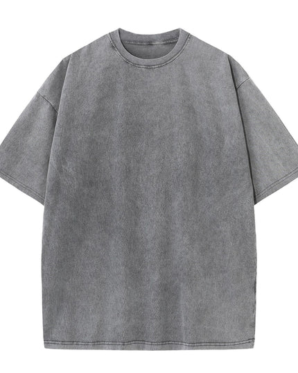 Cotton Heavy Distressed Drop Shoulder Retro Loose Short Sleeve