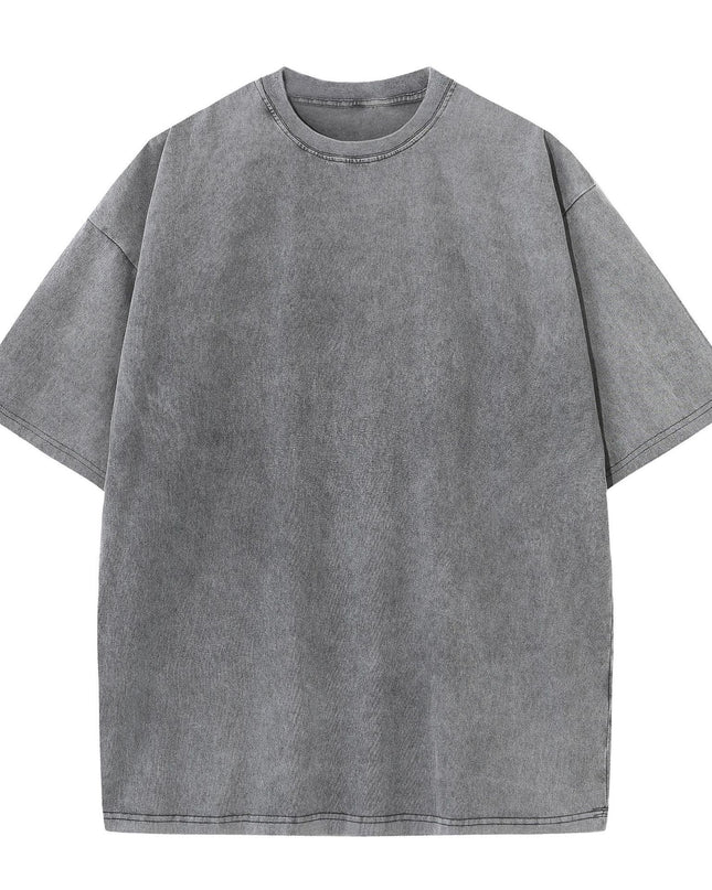 Cotton Heavy Distressed Drop Shoulder Retro Loose Short Sleeve