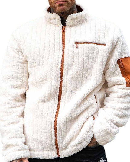 Color Collision Design Plush Jacket For Men