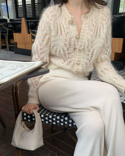 Women's French-style Mohair Hollow-out Thin Knitted Cardigan
