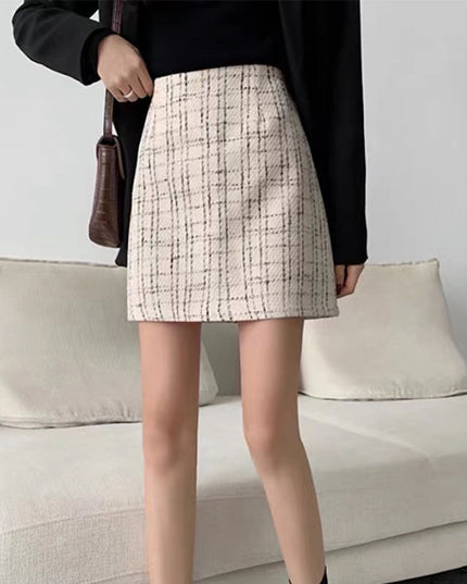 High Waist Fat Cover Classic Style Plaid Retro Skirt