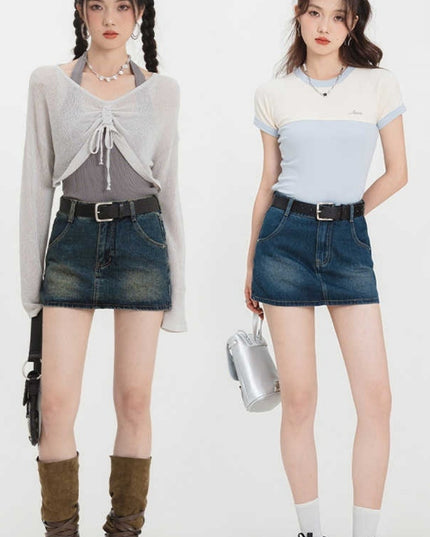 Retro A- Line Denim Short Skirt