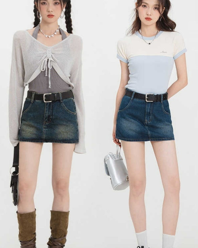 Retro A- Line Denim Short Skirt