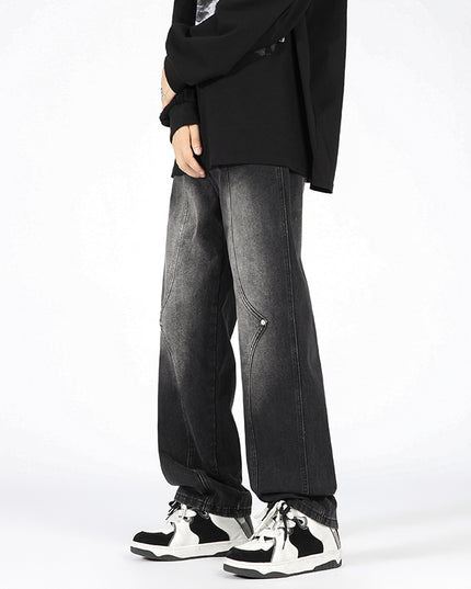 Men's Retro Patchwork Beaded Loose Jeans