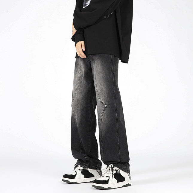 Men's Retro Patchwork Beaded Loose Jeans
