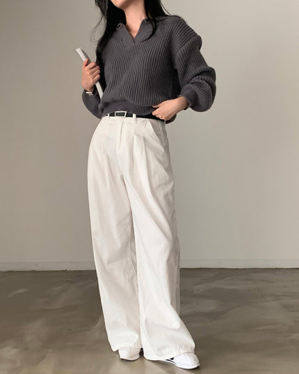 Women's V-neck Lapel Long-sleeved Sweater Slim Fit Slimming Sweater