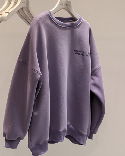 Fleece-lined Thick Lazy Round Neck Loose Sweatshirt Women