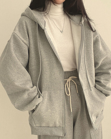 Zipper Plush And Thick Hood Sweater Women's Coat