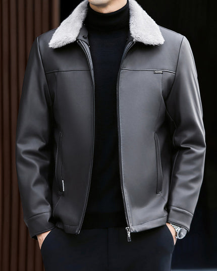 Leather Down Jacket Men's Autumn And Winter New Middle-aged Father Thickened