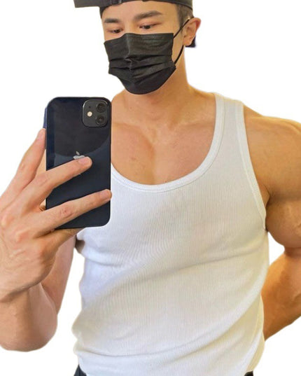 American-style Thick Thread Fitted Stretch Men's Sports Sleeveless T-shirt
