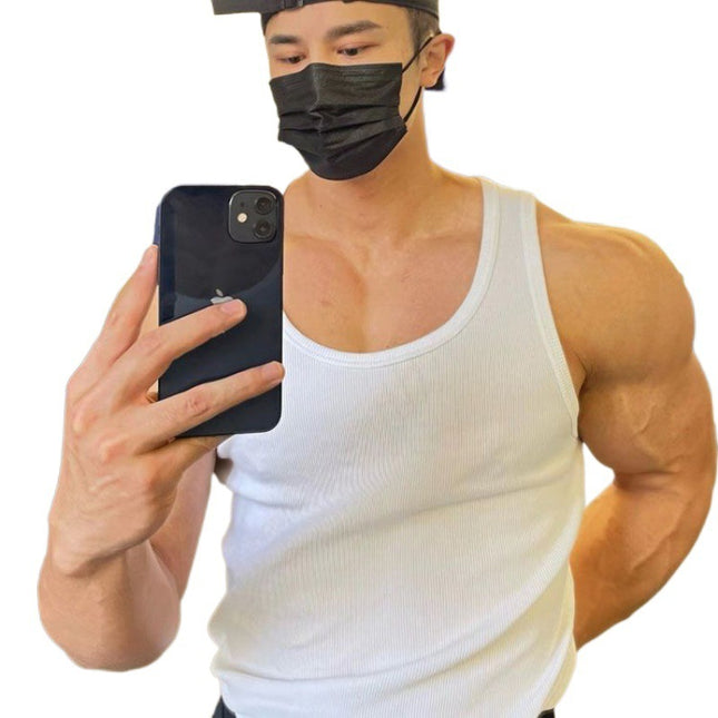 American-style Thick Thread Fitted Stretch Men's Sports Sleeveless T-shirt