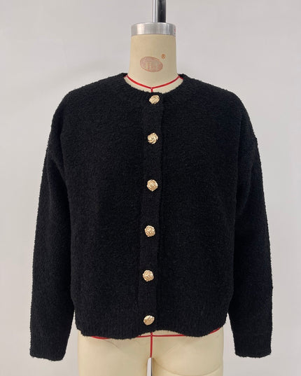 Round Neck Button Solid Color Sweater Knitwear