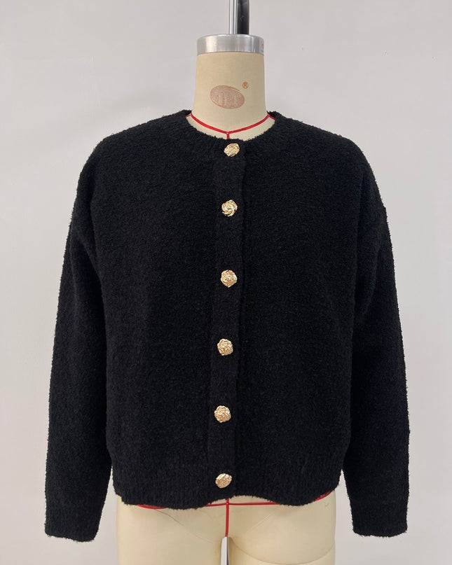 Round Neck Button Solid Color Sweater Knitwear