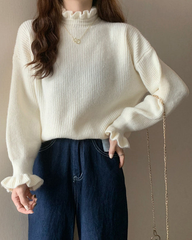 Wooden Ear Half Turtleneck Knitted Bottoming Shirt Top