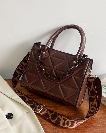 Bag Women's Bag New Spring Western Style Shoulder Bag Fashion Embroidery Thread Wide Shoulder Strap Rhombus Portable Messenger Bag