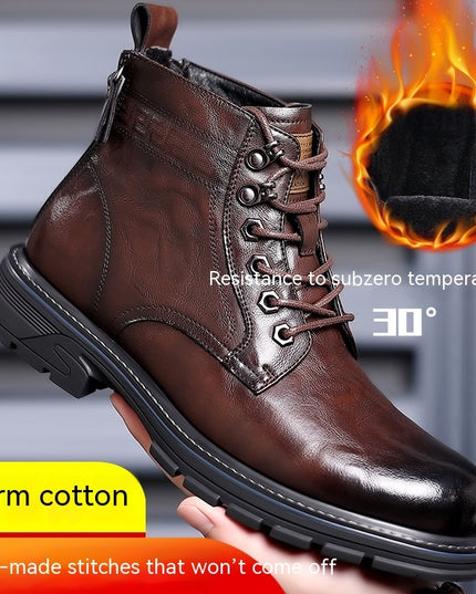Vintage Fleece-lined Leather Boots Outdoor Keep Warm Men's