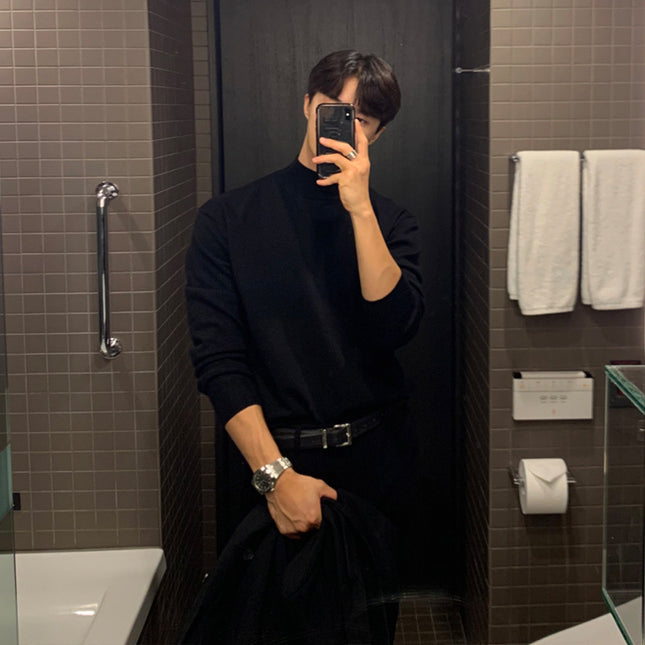 Men’s Mock Neck Long Sleeve Sweater – Loose Fit Cotton Innerwear Top