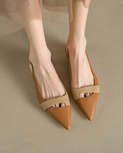 Closed Toe French Style Temperament Pumps Retro Color Matching Pointed Toe Flat Shoes Back Empty Summer Women's Fashion Sandals With Skirt